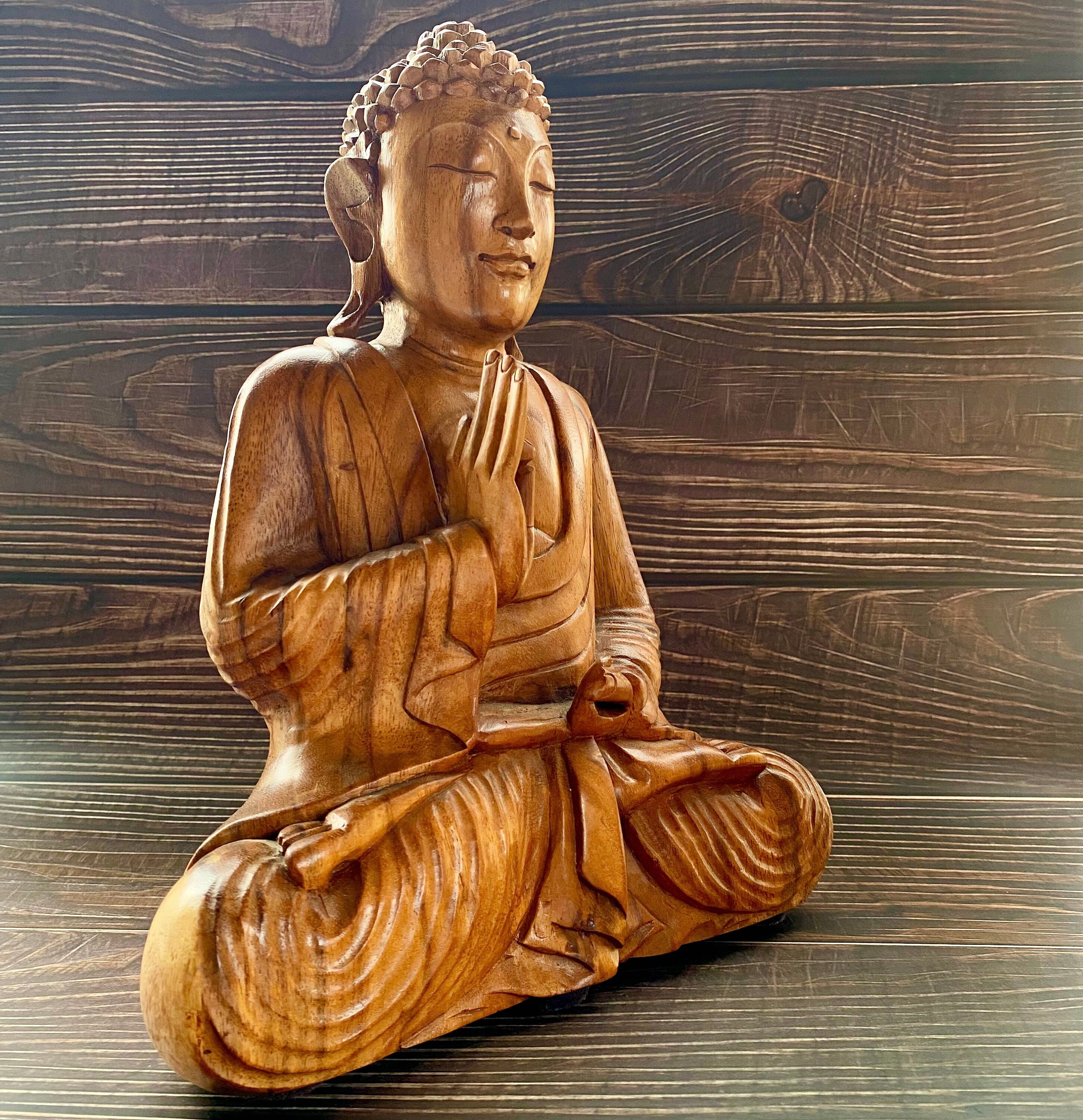 Gran Buda de madera tallada - Estatua vintage de Buda meditando - Estatua  de Buda de teca - Buda meditando en posición de loto - Etsy México, image size:2901x3000