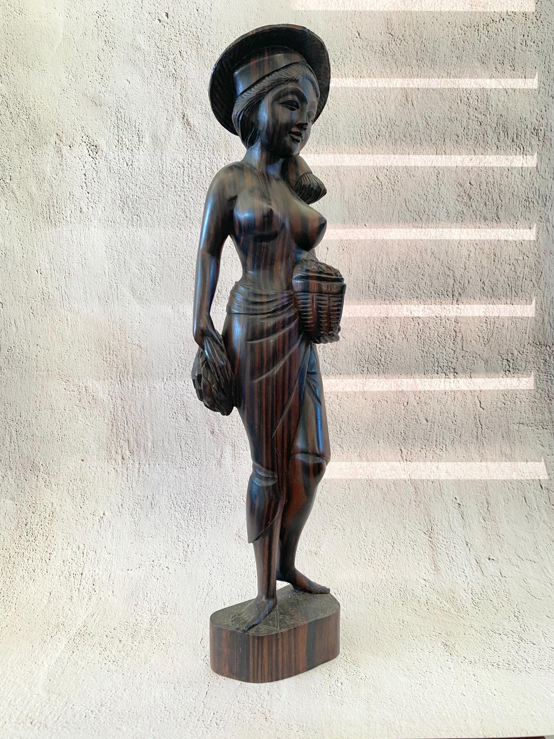 Mid Century Bali Sculpture - Balinese Woman Wooden Carving