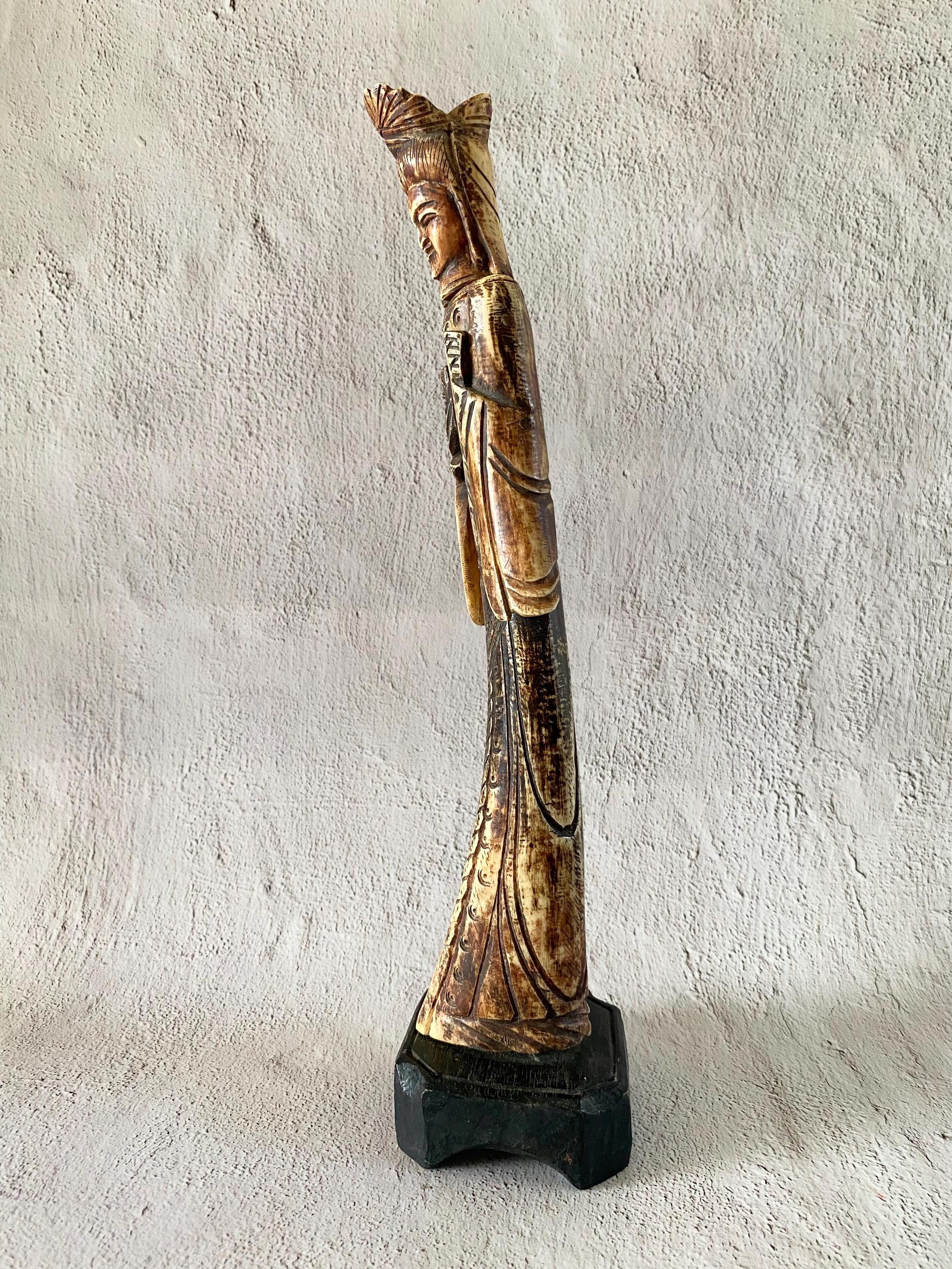 古い中国の手彫りの骨の高貴な置物 - アジア美術 - 高さ35 cmの骨の