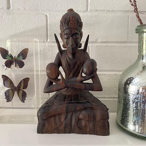 Mid Century Bali Art Deco Sculpture - Goddess Winata Holding Eggs - Balinese Carving - Balinese Mythology - Balinese Religious Sculpture