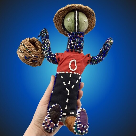 ヴィンテージ ンデベレ ビーズ ズールー 布人形 - 美しい伝統的な