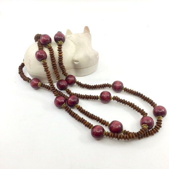 Large Wooden Bead Necklace Vintage Timber Beads B… Gem