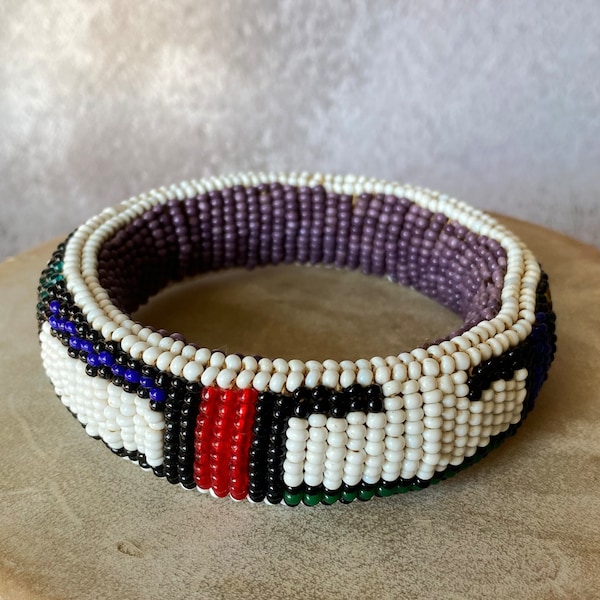 African Ndebele Vintage Bangle - Oversize Glass Bead Zulu Bracelet - Tribal Armband - South African Jewellery - Ethnic Beaded Ornament