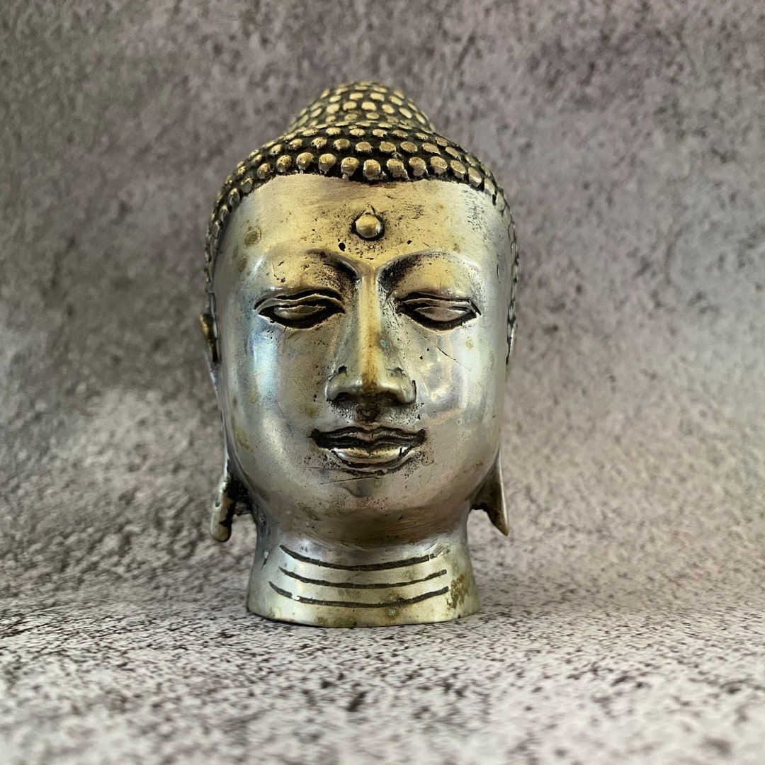 Vintage Lord Buddha Head Metal Buddha Head Silver Tone Buddha Head