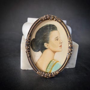 Portrait of a Lady - XXth Framed Miniature In a Danish Pressed Brass Frame with Convex Hand Cut Glass