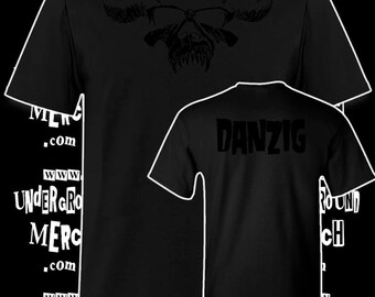 Danzig Schwarz auf Schwarz Totenkopf MIT Back Print Shirt