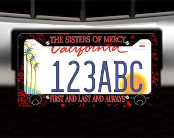 Sisters of Mercy License Plate Frame Deathrock Goth Joy Division The Cure Christian Death Sex Gang Children Specimen Alien Sex Fiend Bauhaus