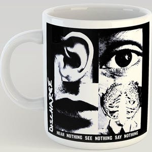 Discharge Hear Nothing See Nothing Say Nothing 11oz Coffee Mug Motorhead GBH GISM Gauze Disorder Anti Cimex Punk Hardcore Crust D-Beat