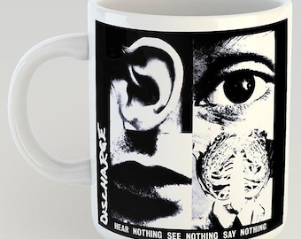 Discharge Hear Nothing See Nothing Say Nothing 11oz Coffee Mug Motorhead GBH GISM Gauze Disorder Anti Cimex Punk Hardcore Crust D-Beat