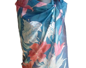 COLOR POEM Hand-Painted Silk Scarf, Woman Silk Scarf, Pure Silk Shawl, Wrap, Scarf painted by hand