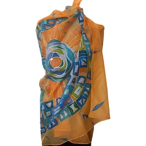 Eye of the Sahara Hand-Painted Silk Scarf, Woman Silk Scarf, Pure Silk Shawl, Wrap, Scarf painted by hand