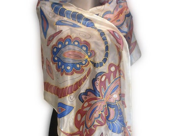 SMILE Hand Painted Silk Scarf / Woman Silk Scarf, Pure Silk Shawl, Wrap, Scarf painted by hand / Hand-hemmed