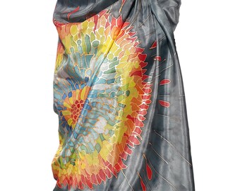 FLAMENCO FIRE Hand-Painted Silk Scarf, Woman Silk Scarf, Pure Silk Shawl, Wrap, Scarf painted by hand