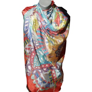 FIERY BEGINNING Hand-Painted Silk Scarf, Woman Silk Scarf, Pure Silk Shawl, Wrap, Scarf painted by hand