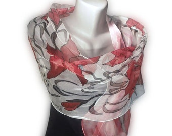 PROSPERITY Hand-Painted Silk Scarf, Woman Silk Scarf, Pure Silk Shawl, Wrap, Scarf painted by hand