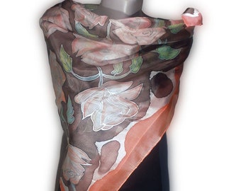 JOY Hand-Painted Silk Scarf, Woman Silk Scarf, Pure Silk Shawl, Wrap, Scarf painted by hand