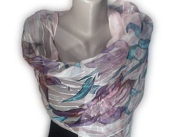 REVIVAL Hand-Painted Silk Scarf, Woman Silk Scarf, Pure Silk Shawl, Wrap, Scarf painted by hand