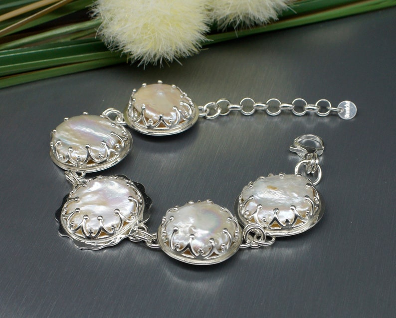 Natural pearl bracelet / Sterling Silver bracelet / Segmental / White pearls / Wedding / Bridal jewelry / Bride zdjęcie 4