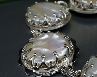 Natural pearl bracelet / Sterling Silver bracelet / Segmental / White pearls / Wedding / Bridal jewelry / Bride