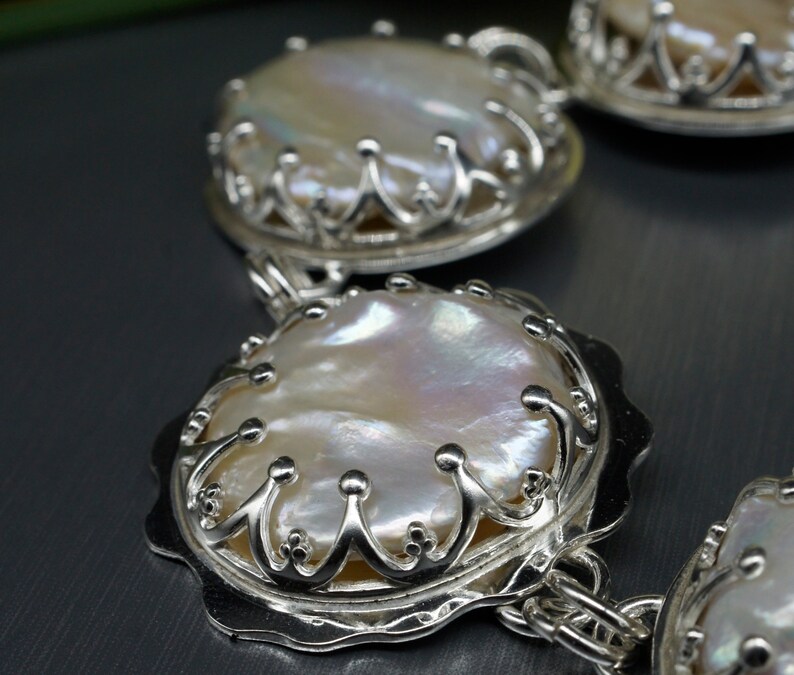 Natural pearl bracelet / Sterling Silver bracelet / Segmental / White pearls / Wedding / Bridal jewelry / Bride zdjęcie 1