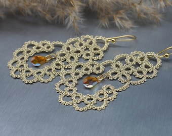 Tatted lace earrings / Dangle earrings / Bridal earrings / Wedding jewelry
