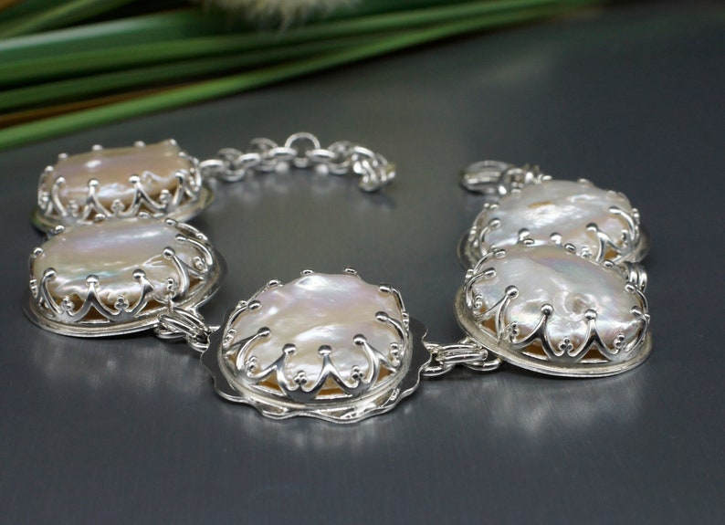 Natural pearl bracelet / Sterling Silver bracelet / Segmental / White pearls / Wedding / Bridal jewelry / Bride zdjęcie 2