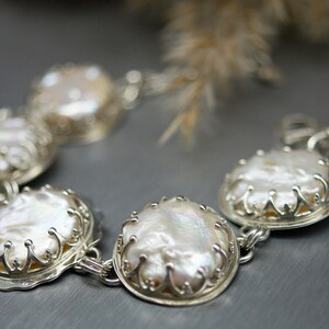Natural pearl bracelet / Sterling Silver bracelet / Segmental / White pearls / Wedding / Bridal jewelry / Bride zdjęcie 5