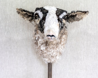 Walter - Textile Sheep Animal Sculpture, Vintage Textiles, Fibre Art