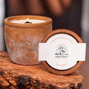 Rustic Aged Terra Cotta Plant Pot Scented Candle- Wildflower Seed Label Plant Lover Gift -Unique Gift - Home Decor - Park City Utah Candles