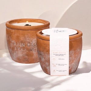 Grapefruit Pine Scented Wooden Wick Candle in 12oz Plant Pot a Citrus balsam scent Plant Lover Gift in 4' Aged Terra Cotta a Zero Waste gift