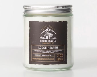 Lodge Hearth 7oz Wooden Wick Cabin Candle Warm and Inviting Scent Gift for Candle Lover Park City Utah Inspired Soy-Free & Non-Toxic