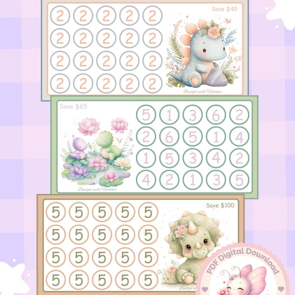 Dino Money Saving Challenge Trackers (Digital Download)