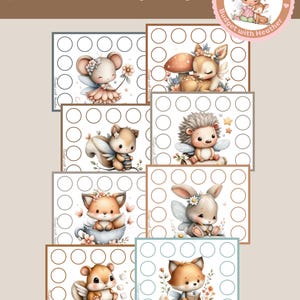 May include: Set of eight "Cute Tiny Animals Saving Challenges" cards. Each card is 2.97 inches wide and 2.26 inches high. The cards feature adorable animal illustrations with circles for tracking savings. Includes a digital download option.
