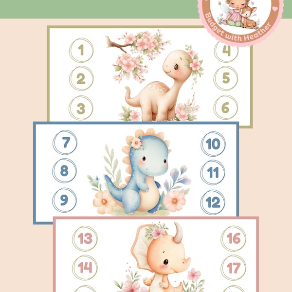 Dinos 52 Weekly Challenge, Saving Challenges, Set of 9 (PDF Digital Download)