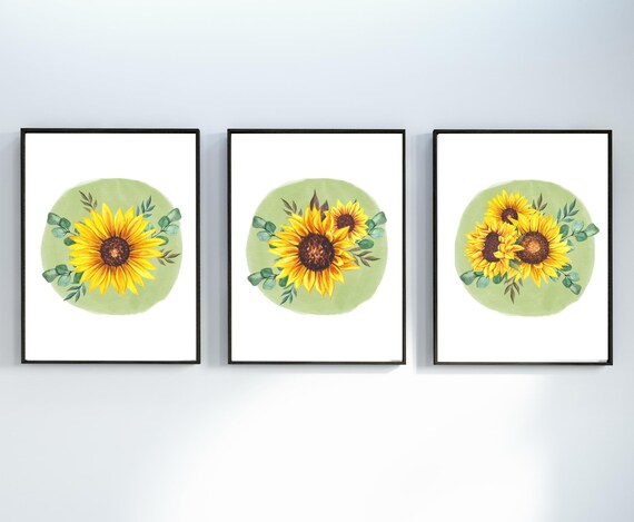 Sunflower Wall Art Printables Set of 3 Prints 8.5x11 Inch | Etsy