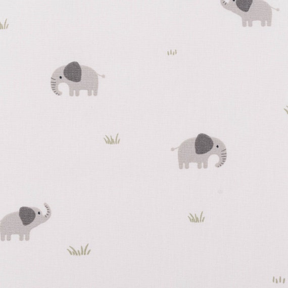 Baumwollstoff Popeline Stoff Elefanten Gras wollweiß grau 1,45m Breite