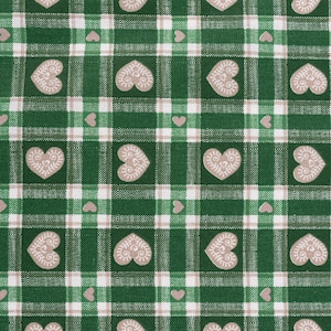 Cotton fabric country house check heart green 1.40 m width