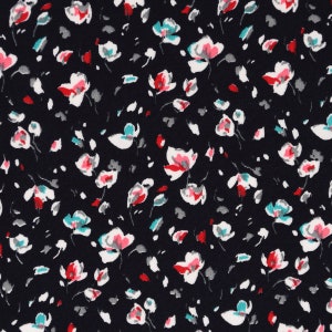 Poplin viscose GRETA digital print - flowers scattered flowers dark blue 1,