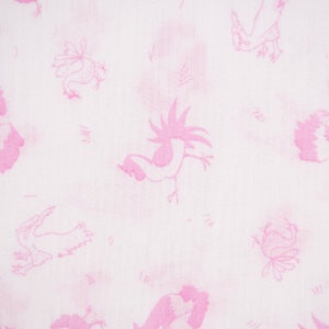 Cotton fabric traditional chickens roosters white pink 1.50 m width