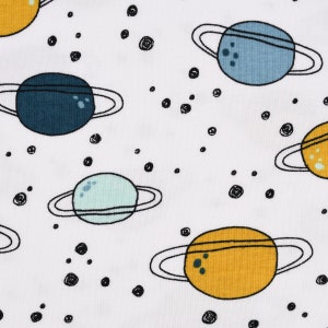 Baumwolljersey Organic Bio Jersey SPACE Planeten Punkte weiß bunt 1,50m Breite