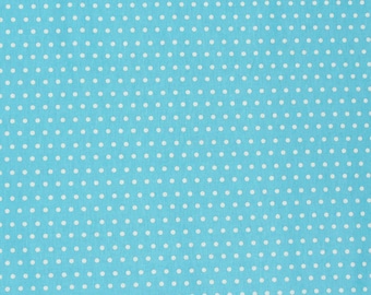 Katoenen stof per meter, blauw met kleine witte stippen, decoratieve stof