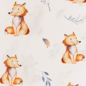 Cotton fabric poplin digital print fox leaves white orange 1.50 m