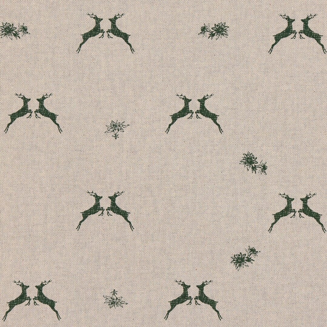 Dekostoff Halbpanama Leinenlook Hirsch Edelweiß Natur Grün 1,40m