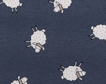 Flanell Stoff aus Baumwolle Schafe jeans blau weiß 1,45m Breite