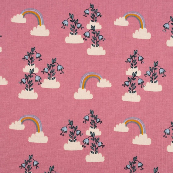 Burda Baumwolljersey Jerseystoff Blumen Wolken Regenbogen rosa 1,48m