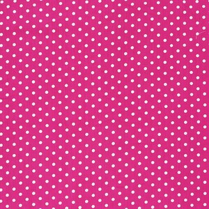 Könnte beinhalten: Ein pinkfarbener Stoff mit einem weißen Tupfenmuster.