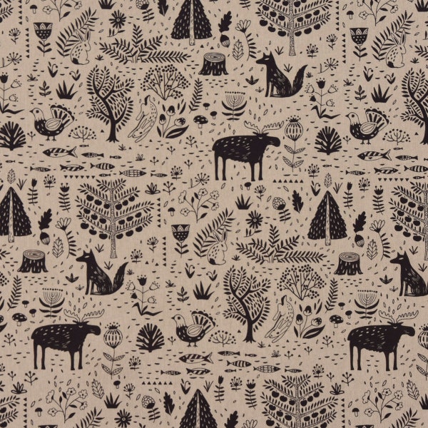Decorative fabric cotton fabric Kulla forest Scandinavian natural black 1.40 m
