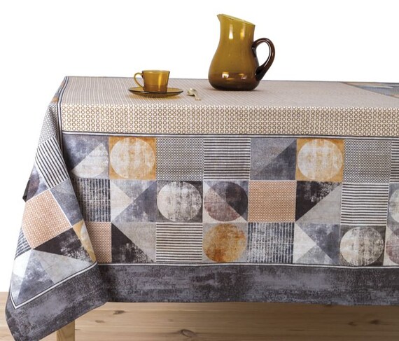 Dekostoff Meterware Baumwollstoff Tischdeckenstoff Mit Beidseitiger Bordüre Grafisch Beige Braun 160cm