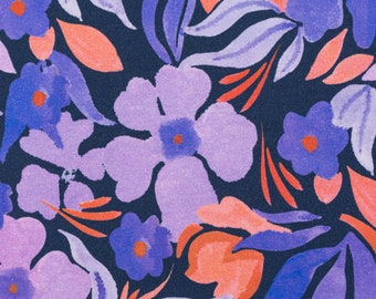 Sweat fabric by the meter digital print flowers dark blue violet 1.5 m wide