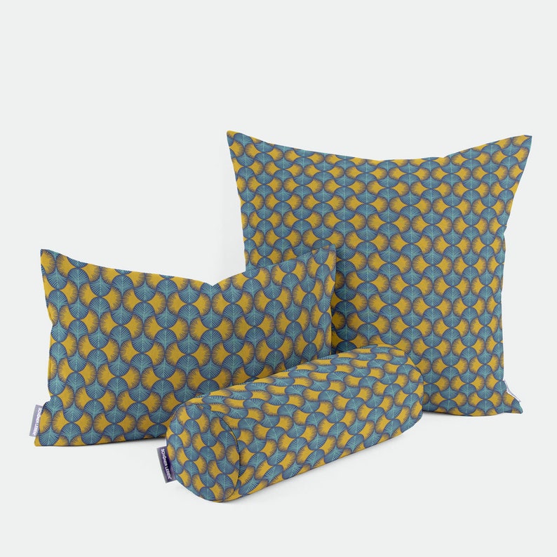 Cushion cover Ginkgo leaves turquoise yellow blue various sizes BEAUTIFUL LIFE